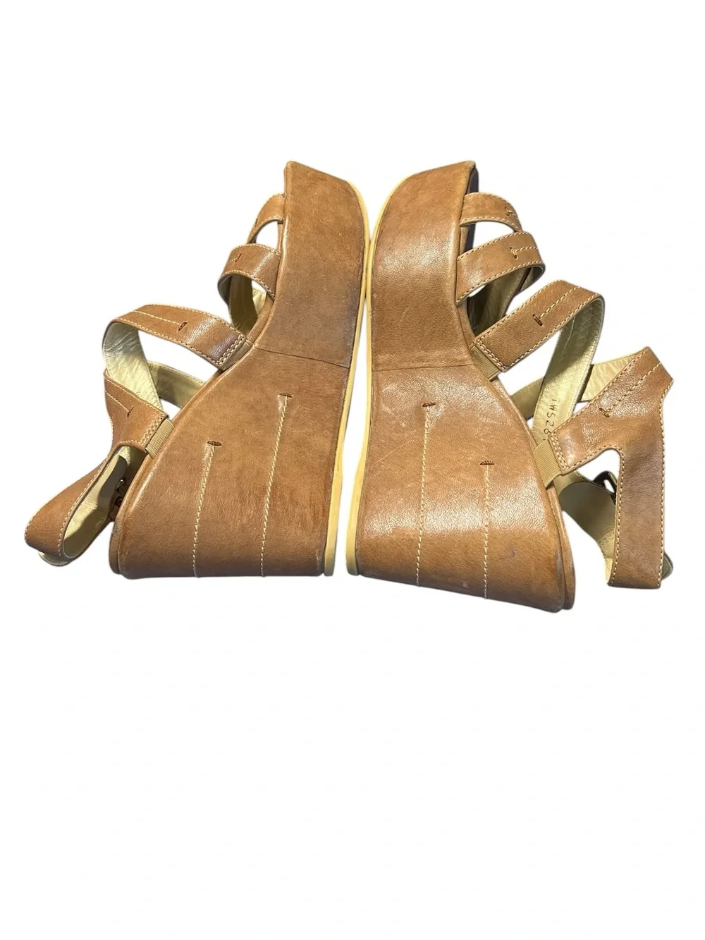 Stuart Weitzman tan leather strappy wedge sandals - Picture 5 of 9